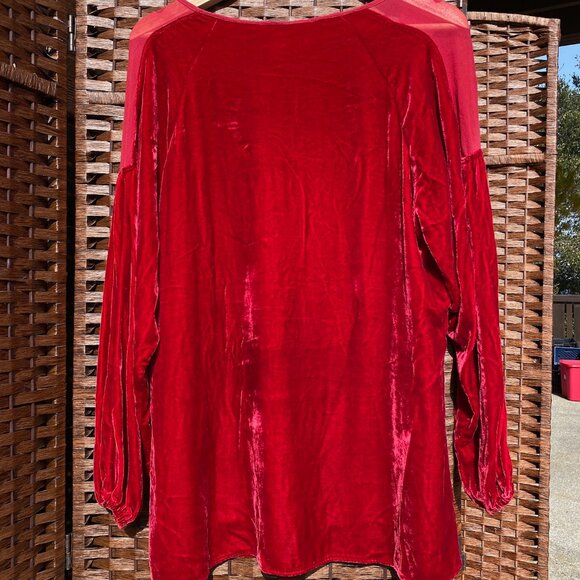 Red Sundance Mesh / Velvet top, Size L - Picture 5 of 8